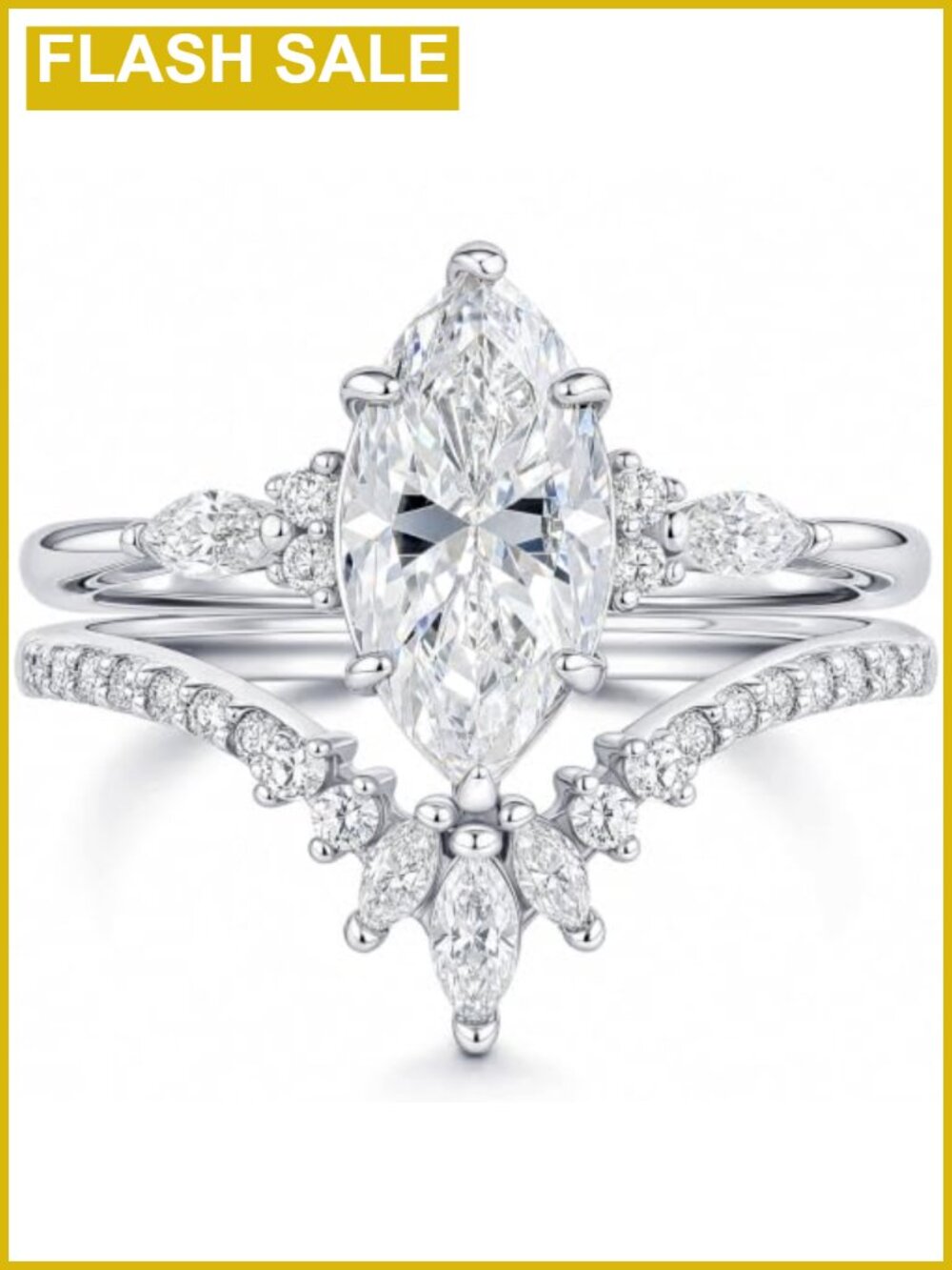925 Sterling Silver Moissanite Bridal Set Marquise Engagement Ring Set